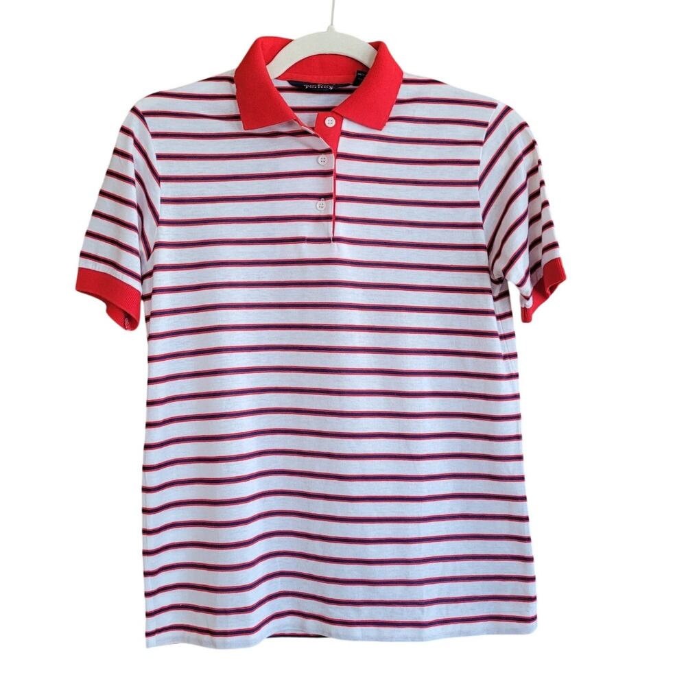 Par Four Petites Red White Striped Polo Shirt 8-10 Vintage Preppy Golf Retro